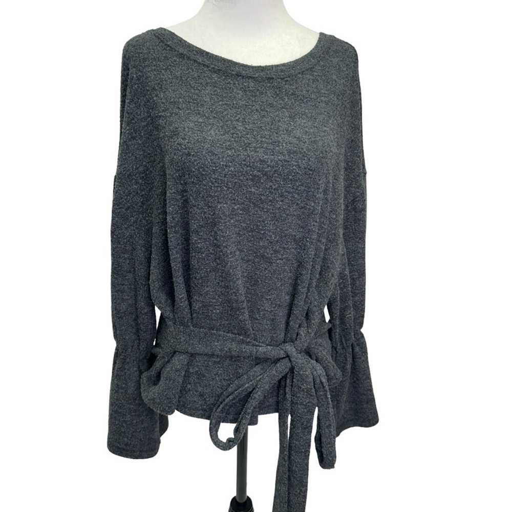 Design Lab💜Grey Crew Neck Long Sleeve Tie Front Sweater Size S